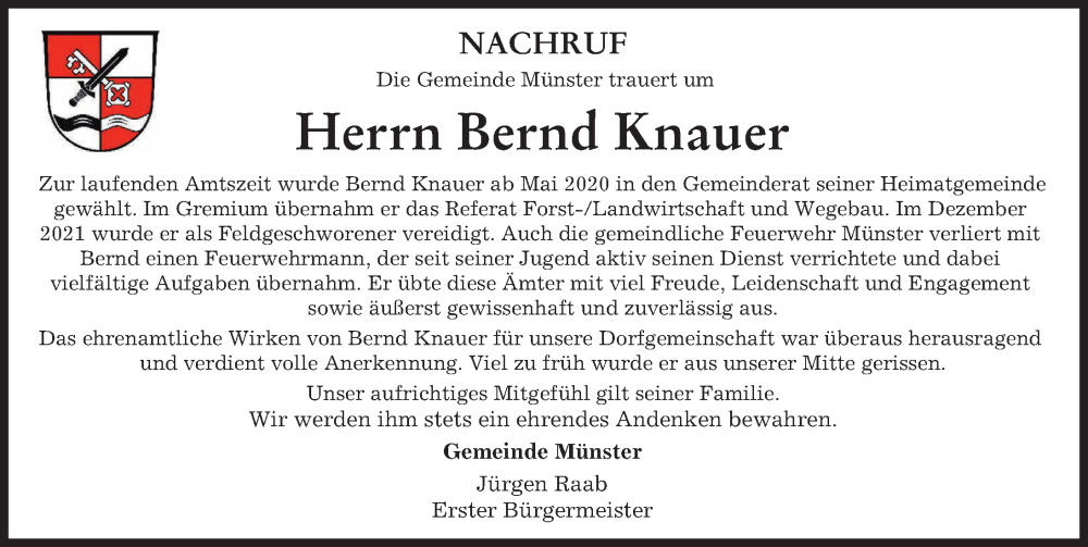 Traueranzeige von Bernd Knauer von Donauwörther Zeitung