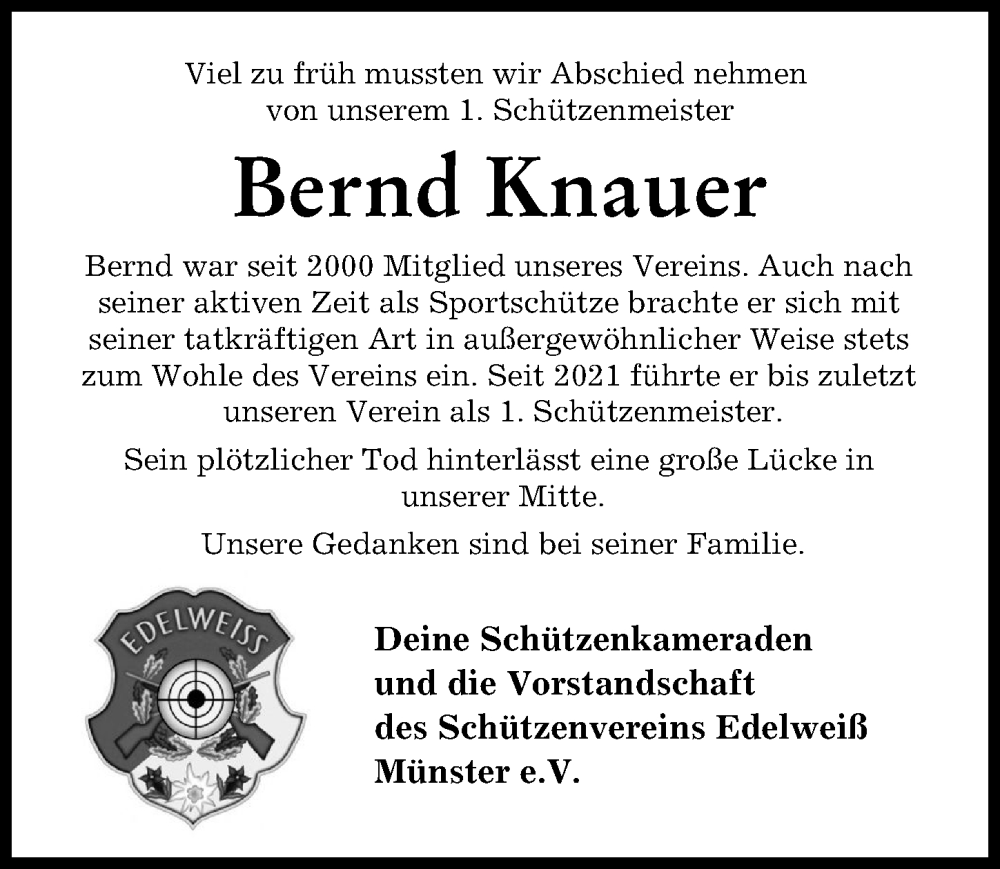 Traueranzeige von Bernd Knauer von Neuburger Rundschau, Donauwörther Zeitung