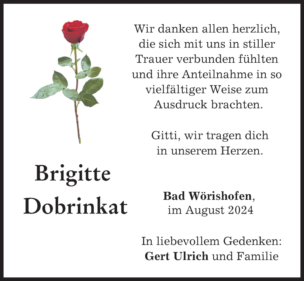 Traueranzeige von Brigitte Dobrinkat von Mindelheimer Zeitung