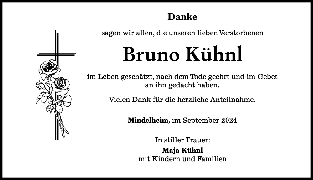 Traueranzeige von Bruno Kühnl von Mindelheimer Zeitung