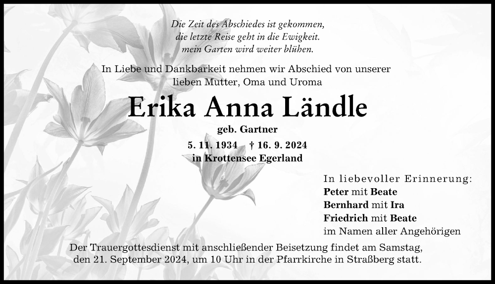 Traueranzeige von Erika Anna Ländle von Schwabmünchner Allgemeine