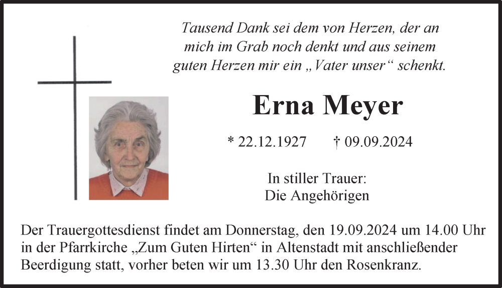 Traueranzeige von Erna Meyer von Illertisser Zeitung