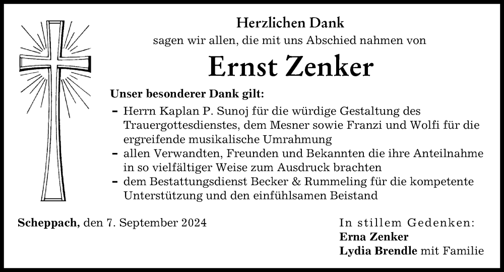 Traueranzeige von Ernst Zenker von Günzburger Zeitung