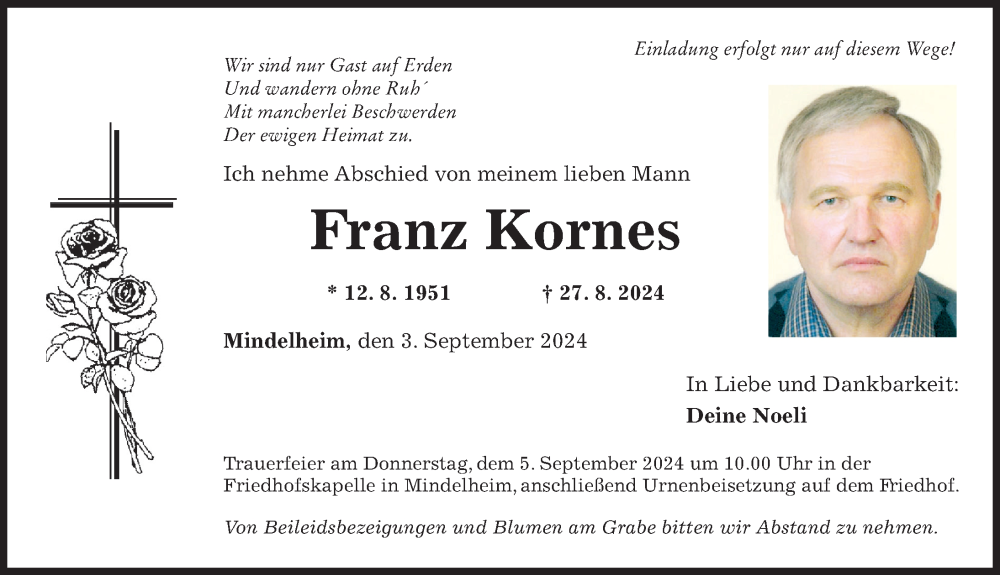 Traueranzeige von Franz Kornes von Mindelheimer Zeitung