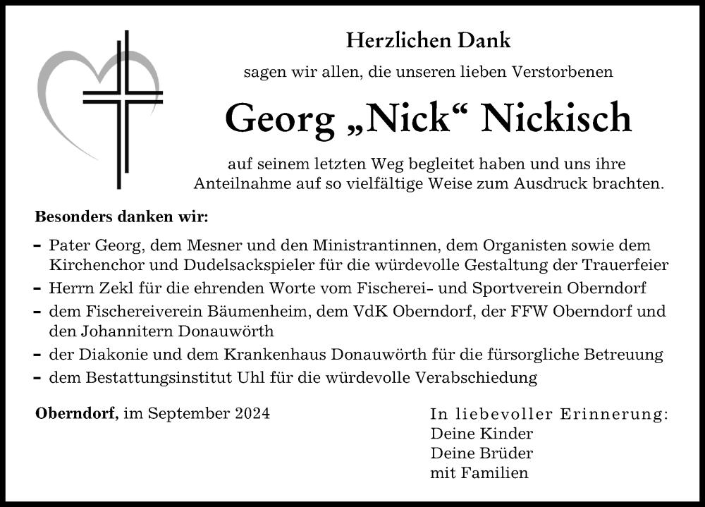 Traueranzeige von Georg Nickisch von Donauwörther Zeitung