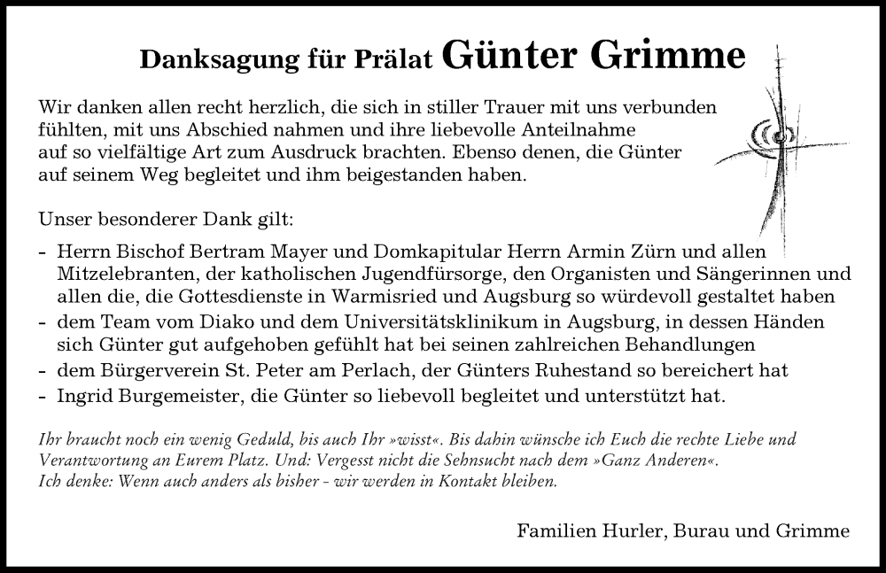 Traueranzeige von Günter Grimme von Augsburger Allgemeine, Mindelheimer Zeitung