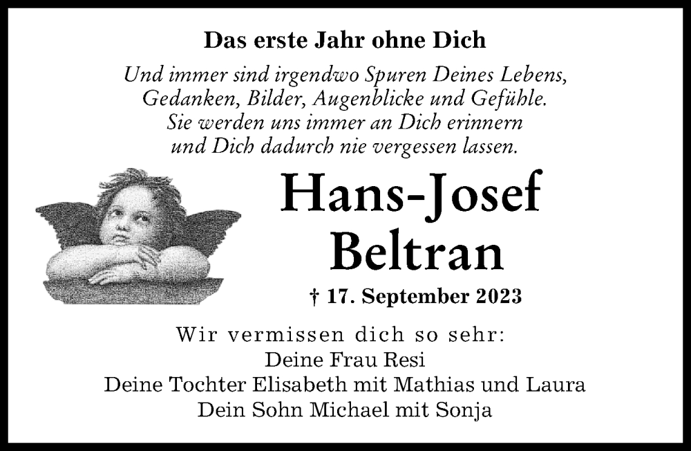 Traueranzeige von Hans-Josef Beltran von Augsburger Allgemeine