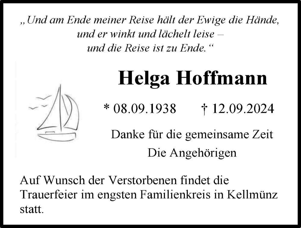 Traueranzeige von Helga Hoffmann von Neu-Ulmer Zeitung, Illertisser Zeitung