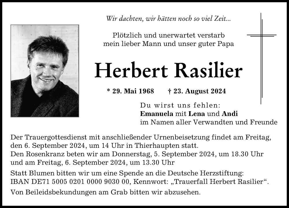 Traueranzeige von Herbert Rasilier von Augsburger Allgemeine