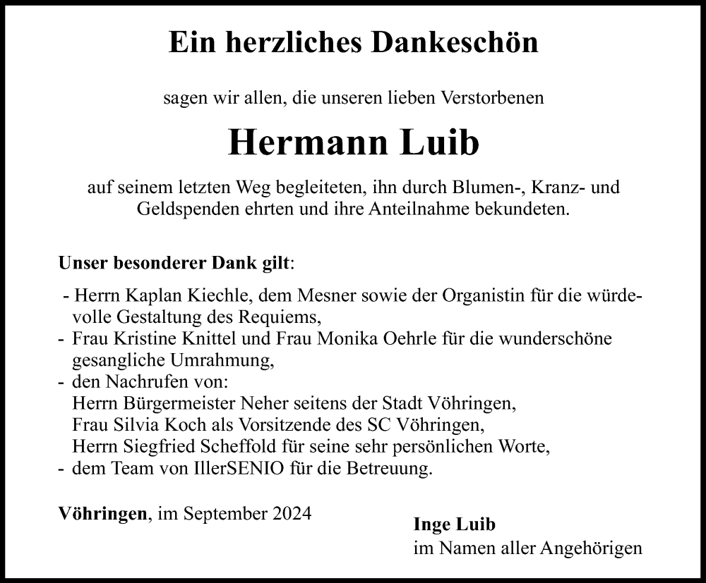 Traueranzeige von Hermann Luib von Illertisser Zeitung