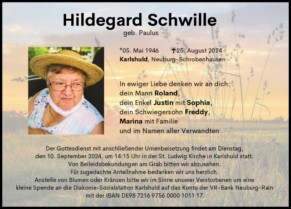 Traueranzeige von Hildegard Schwille von Neuburger Rundschau