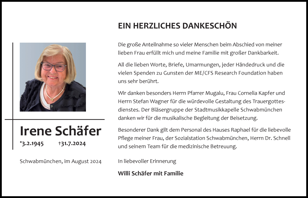 Traueranzeige von Irene Schäfer von Schwabmünchner Allgemeine