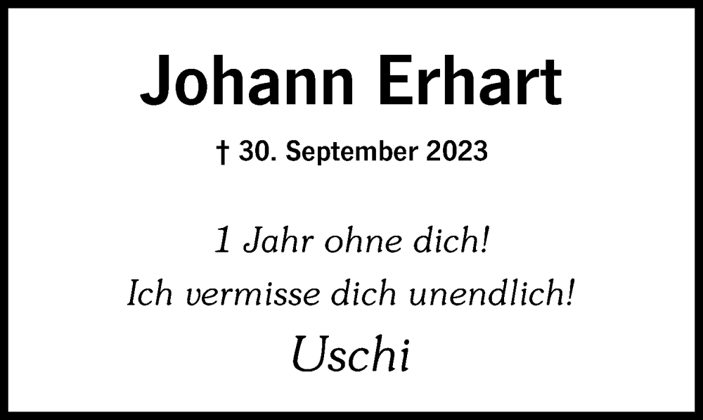 Traueranzeige von Johann Erhart von Mindelheimer Zeitung