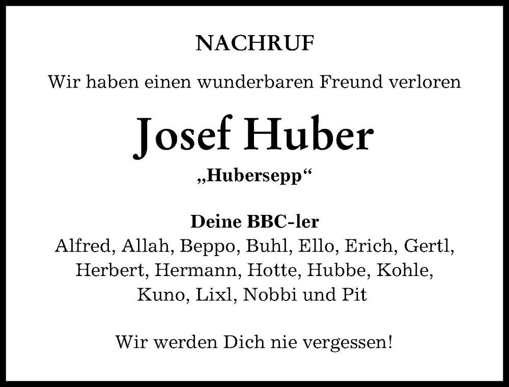 Traueranzeige von Josef Huber von Schwabmünchner Allgemeine