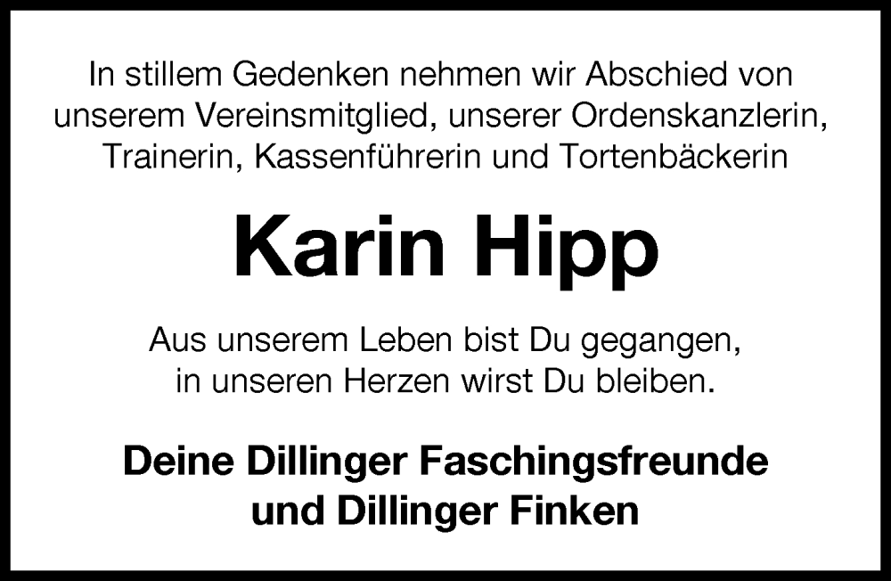 Traueranzeige von Karin Hipp von Donau Zeitung