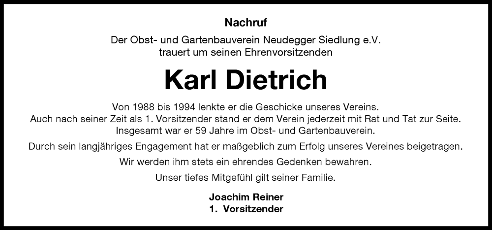 Traueranzeige von Karl Dietrich von Donauwörther Zeitung