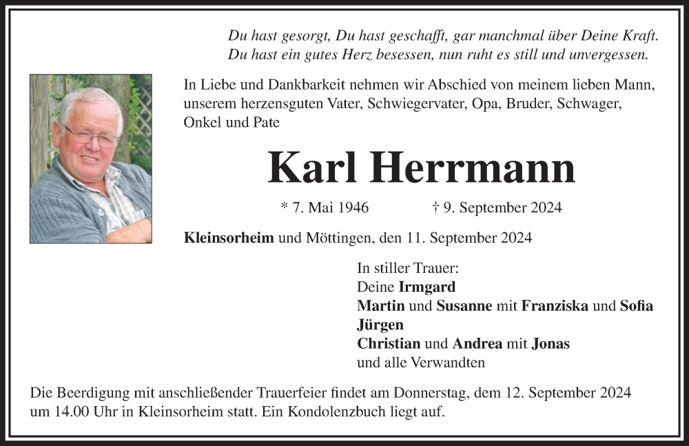 Traueranzeige von Karl Herrmann von Rieser Nachrichten