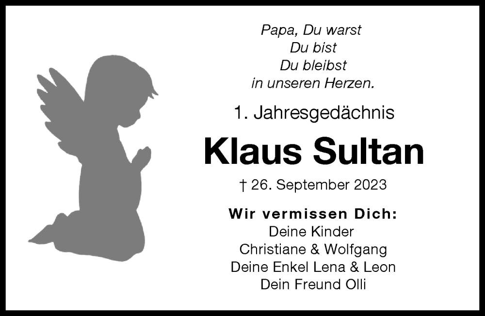 Traueranzeige von Klaus Sultan von Neuburger Rundschau