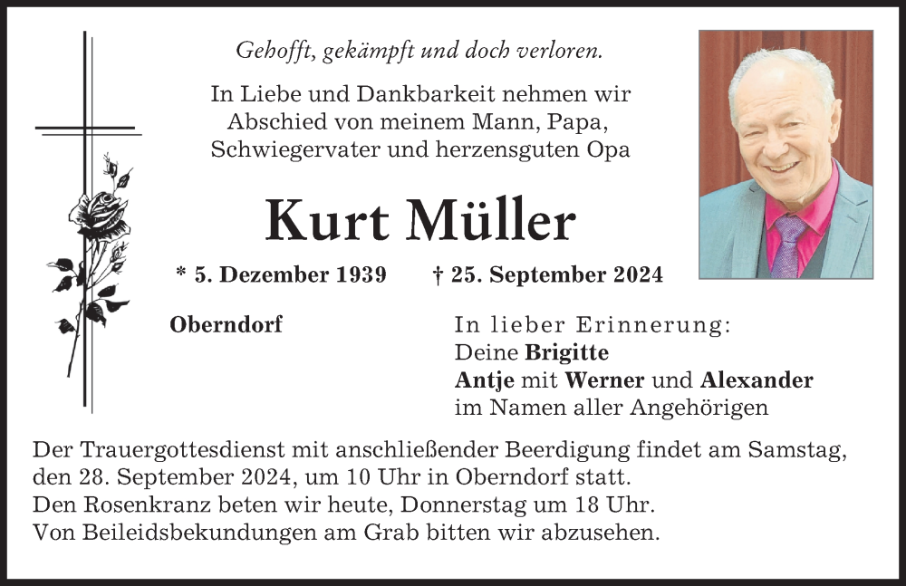 Traueranzeige von Kurt Müller von Donauwörther Zeitung