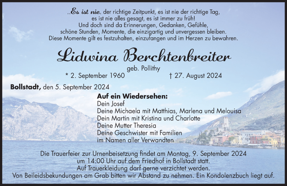 Traueranzeige von Lidwina Berchtenbreiter von Rieser Nachrichten