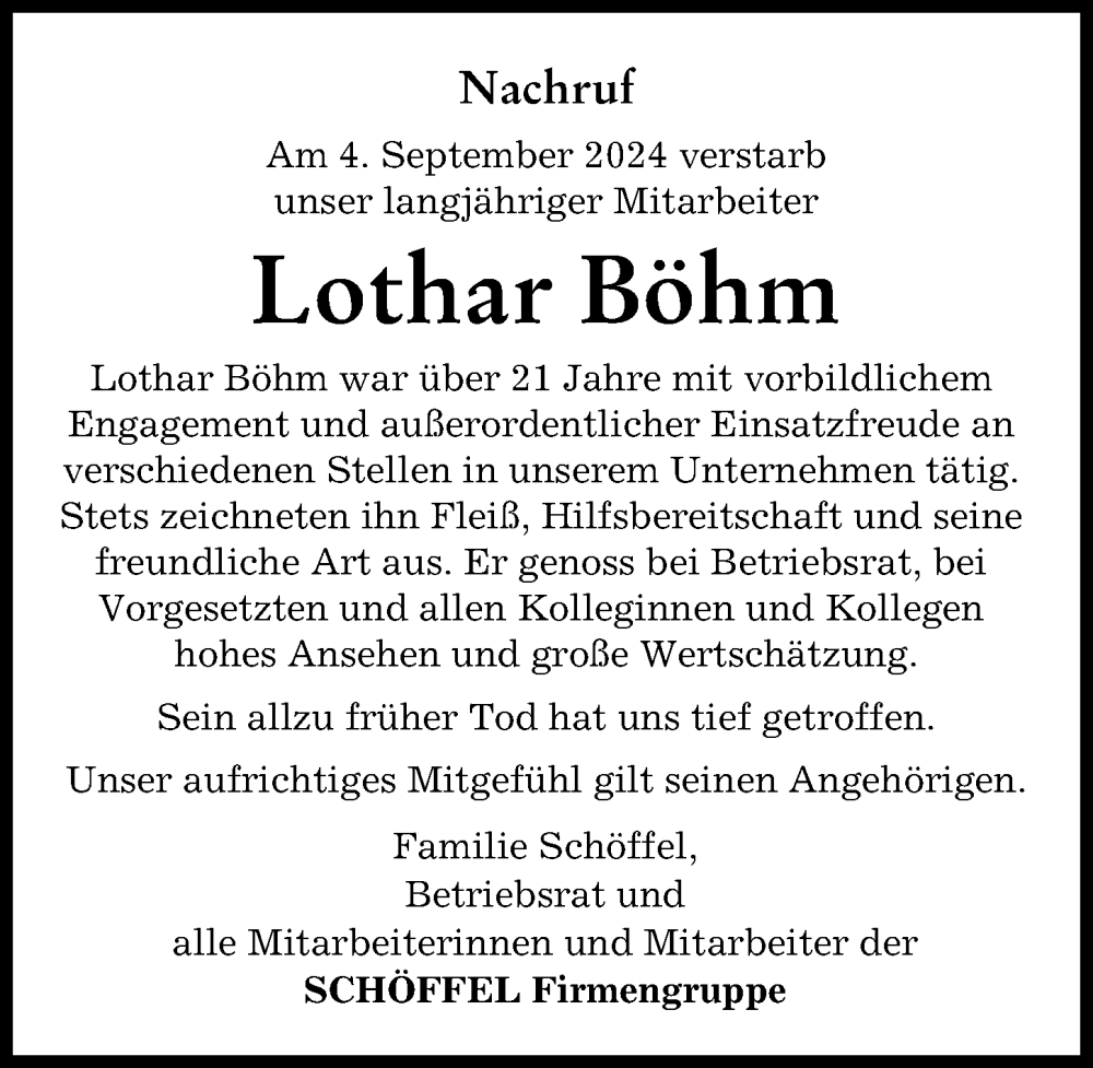 Traueranzeige von Lothar Böhm von Schwabmünchner Allgemeine