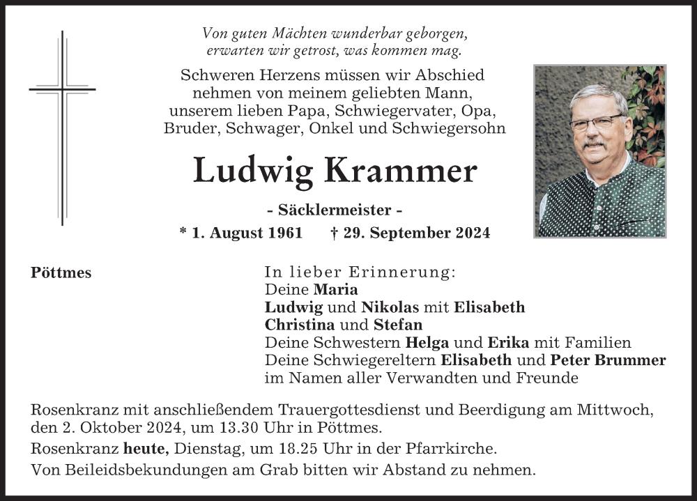 Traueranzeige von Ludwig Krammer von Aichacher Nachrichten