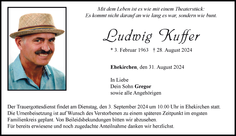 Traueranzeige von Ludwig Kuffer von Neuburger Rundschau