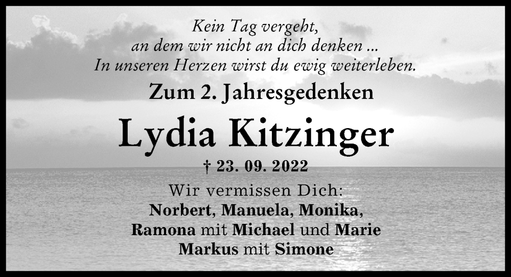 Traueranzeige von Lydia Kitzinger von Donau Zeitung