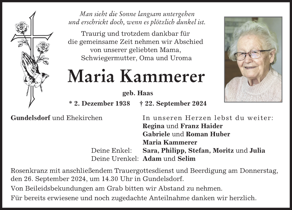 Traueranzeige von Maria Kammerer von Aichacher Nachrichten