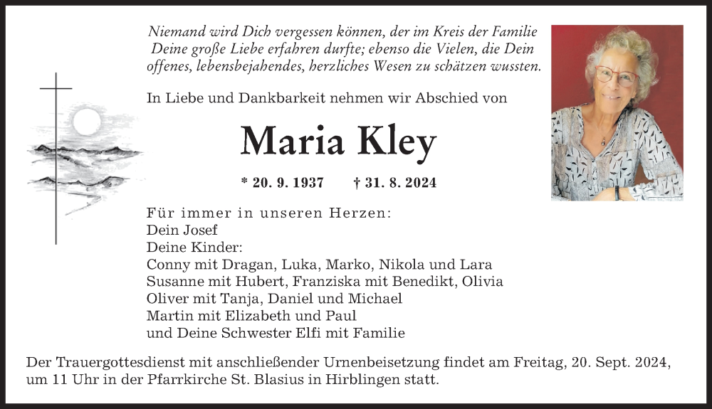 Traueranzeige von Maria Kley von Augsburger Allgemeine