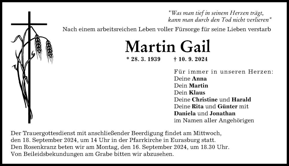 Traueranzeige von Martin Gail von Friedberger Allgemeine