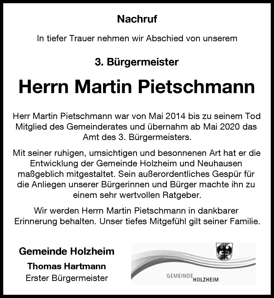 Traueranzeige von Martin Pietschmann von Neu-Ulmer Zeitung