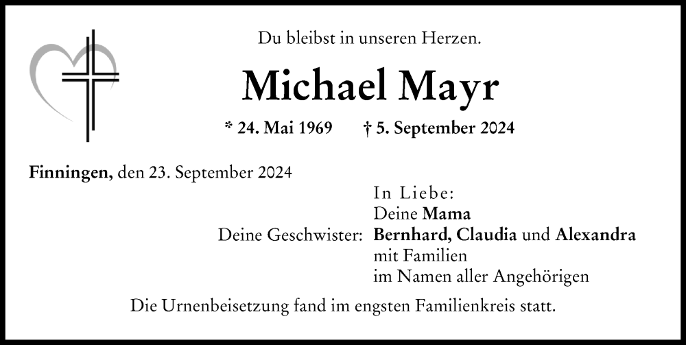 Traueranzeige von Michael Mayr von Donau Zeitung