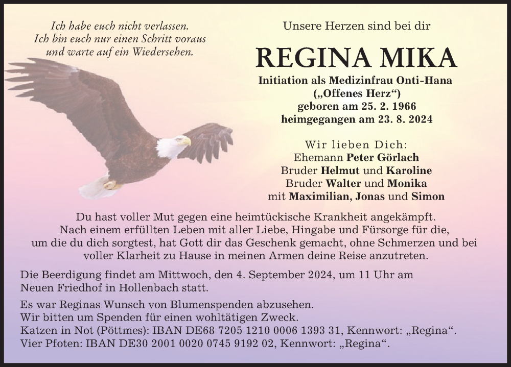 Traueranzeige von Regina Mika von Aichacher Nachrichten