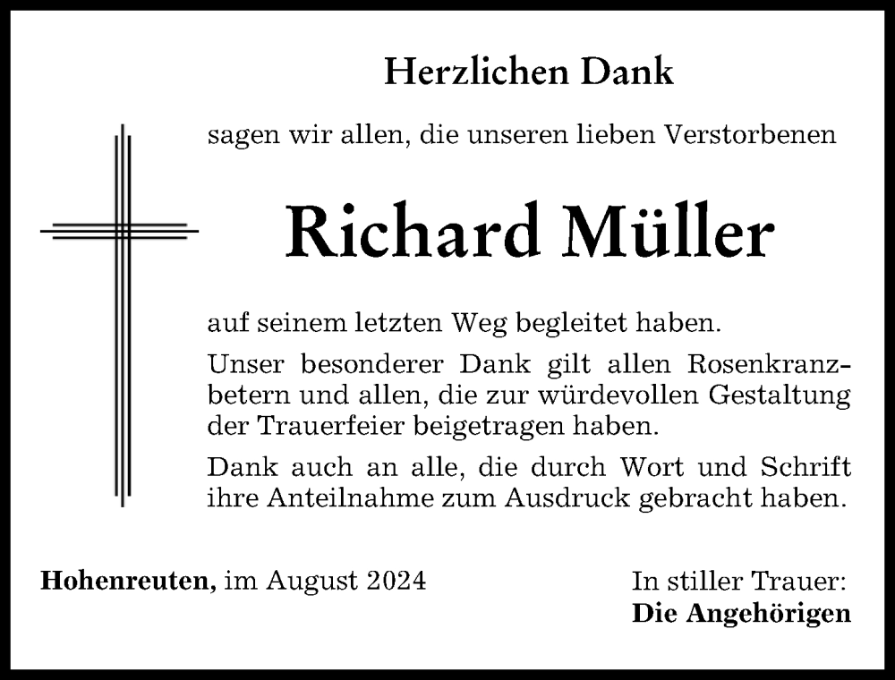 Traueranzeige von Richard Müller von Mindelheimer Zeitung