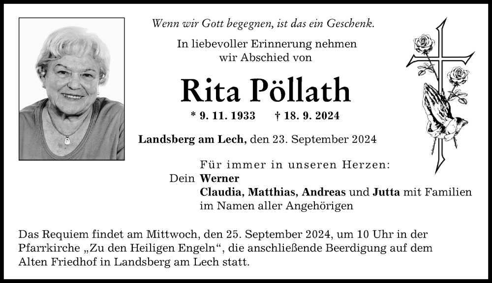 Traueranzeige von Rita Pöllath von Landsberger Tagblatt