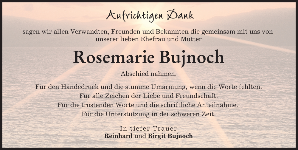 Traueranzeige von Rosemarie Bujnoch von Friedberger Allgemeine