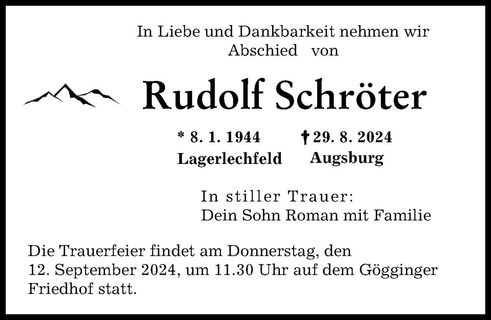 Traueranzeige von Rudolf Schröter von Augsburger Allgemeine