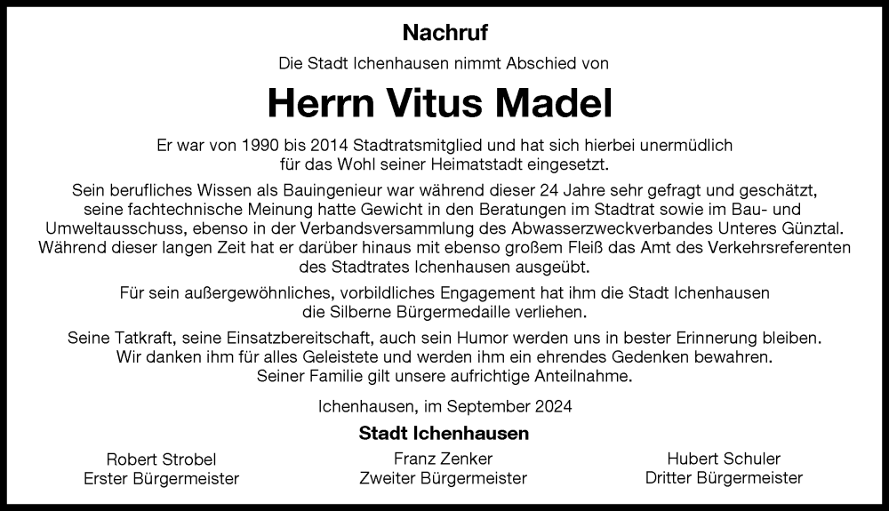 Traueranzeige von Vitus Madel von Günzburger Zeitung