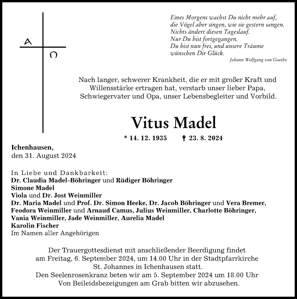 Traueranzeige von Vitus Madel von Günzburger Zeitung