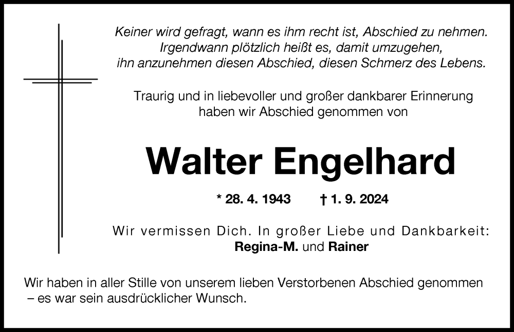 Traueranzeige von Walter Engelhard von Landsberger Tagblatt