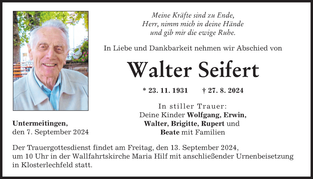 Traueranzeige von Walter Seifert von Schwabmünchner Allgemeine