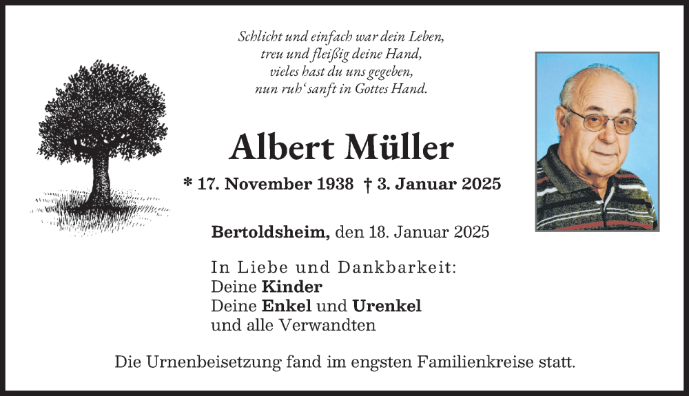 Traueranzeige von Albert Müller von Neuburger Rundschau