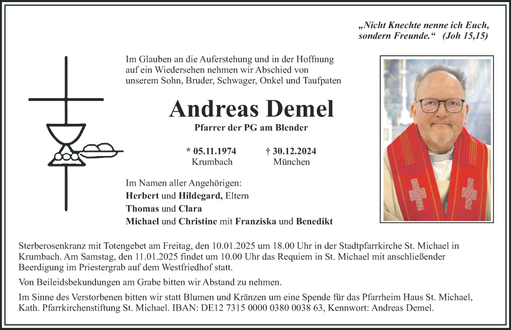 Traueranzeige von Andreas Demel von Mittelschwäbische Nachrichten