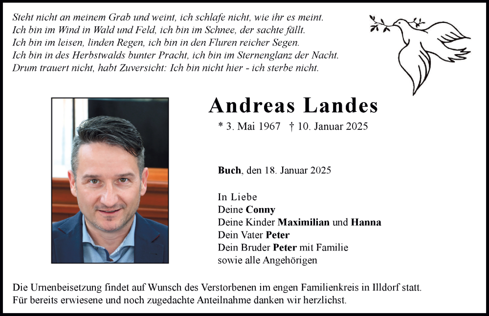 Traueranzeige von Andreas Landes von Neuburger Rundschau