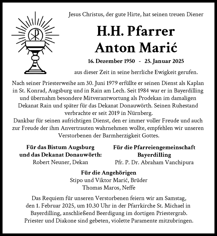 Traueranzeige von Anton Maric von Augsburger Allgemeine