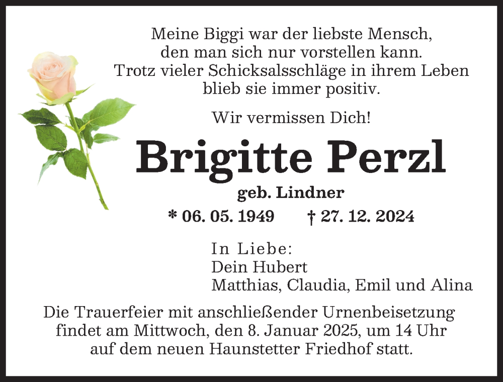 Traueranzeige von Brigitte Perzl von Augsburger Allgemeine