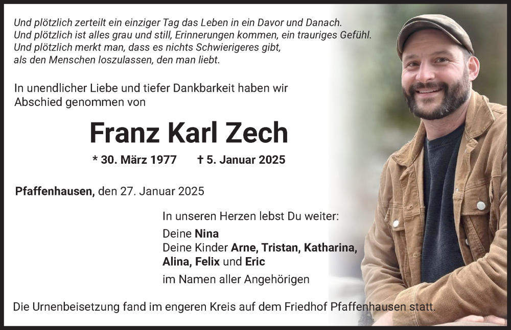 Traueranzeige von Franz Karl Zech von Mindelheimer Zeitung