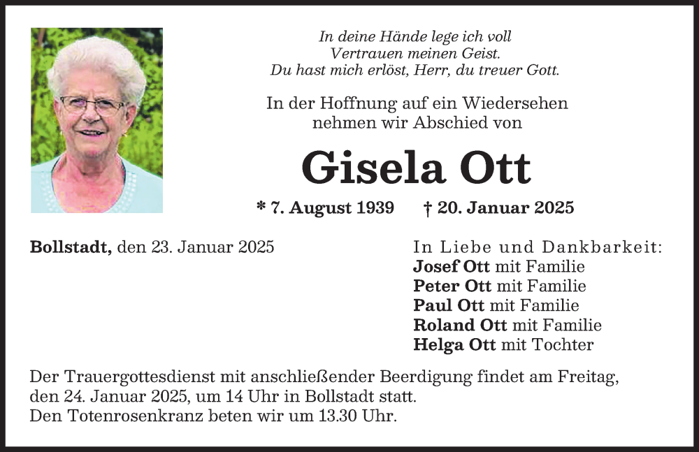 Traueranzeige von Gisela Ott von Rieser Nachrichten