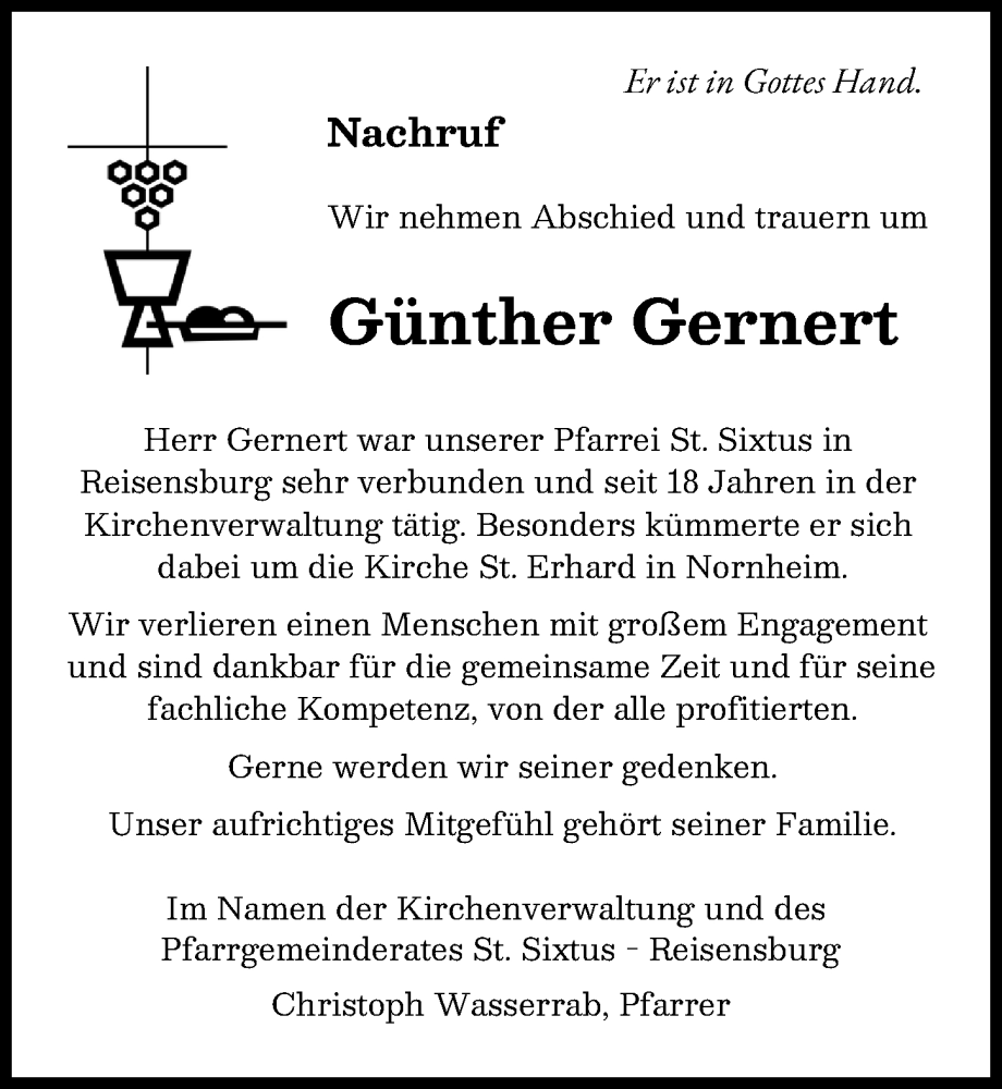 Traueranzeige von Günther Gernert von Günzburger Zeitung